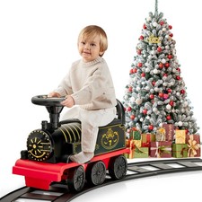 6V Electric Kids Ride On Train w/ 16 Curved Tracks  6 Stable Wheels Black