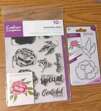 Crafter's Companion Gemini Die and Clear Stamp Set - Traditional Peony NEW