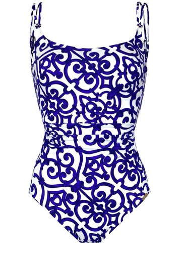 Maryan Melhorn Rocaille blau weiß Print Bügel Badeanzug 1 Stück Gr. 12 Cup F