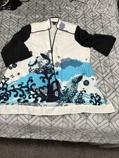 Citron Santa Monica Floral Open Silk blend  Jacket Size 3X Womens