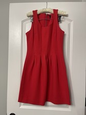 Coastal Preppy J Crew Red Sleeveless Crew Neck Pleated Fit & Flare Dress Style 2
