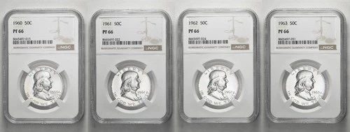 1960 - 1963 50C Proof Silver Franklin Half Dollar NGC Graded PF 66 Four Coin Lot