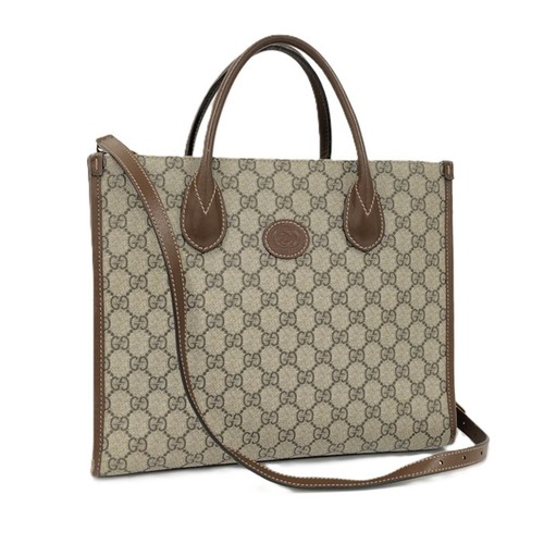 Gucci 2WAY Handbag GG Supreme PVC Leather Beige Used SKAI-0