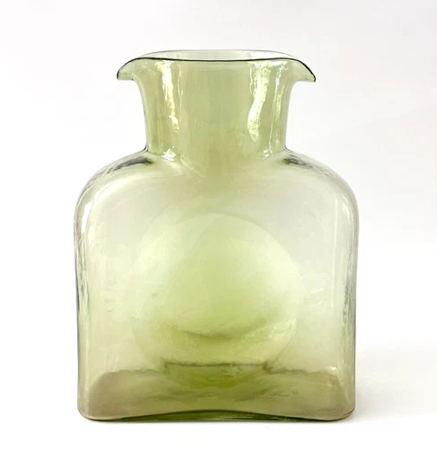 Blenko 384 Green Glass Water Bottle Carafe Double Spout Hand Blown Vintage 8" H