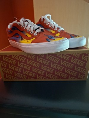 VANS Old Skool Herren Sneaker Low Top Leder Flammen Rot Gelb Blau Weiß 40