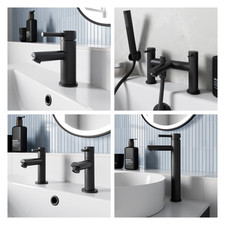 Bathroom Taps Matt Black Bath Filler Shower Basin Mixer Pillar Tall Tap Set