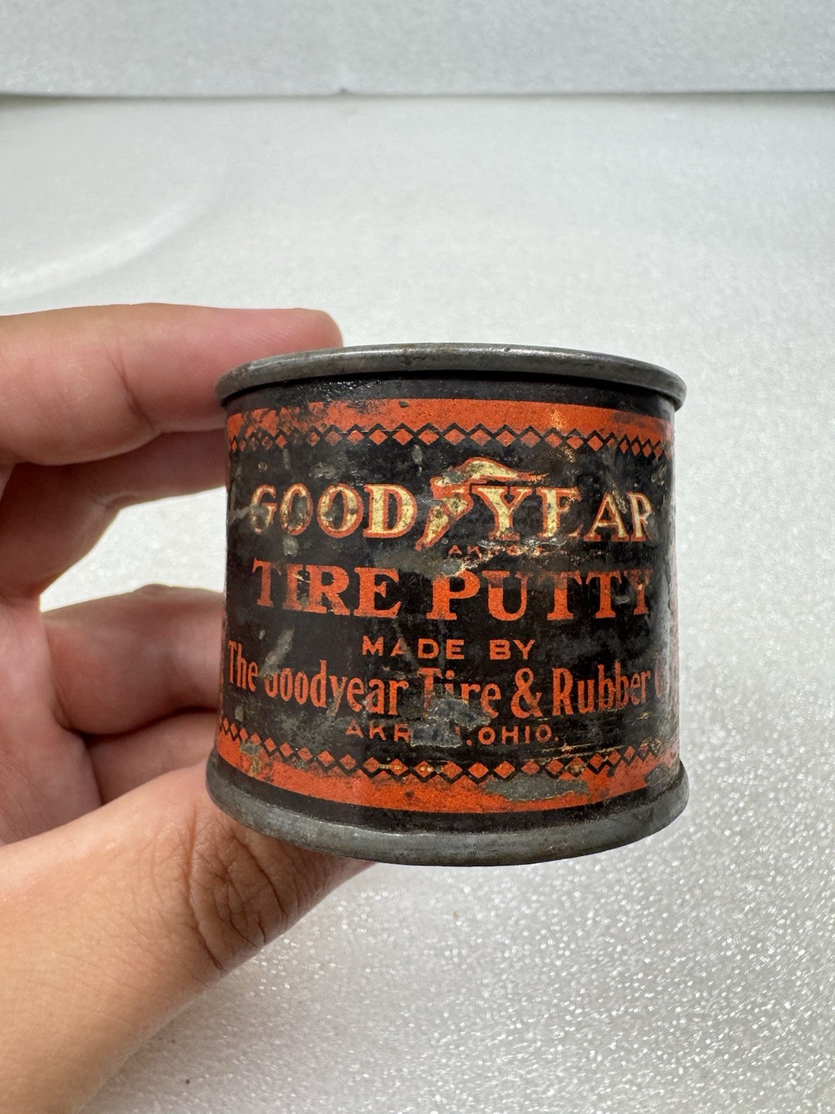 Vintage Antique GOODYEAR TIRE PUTTY TIN - Goodyear Tire & Rubber Co., Akron