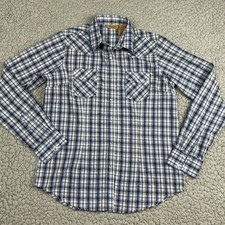 Wrangler Western Pearl Snap Shirt Mens Small Blue Plaid Long Sleeve Cowboy Light
