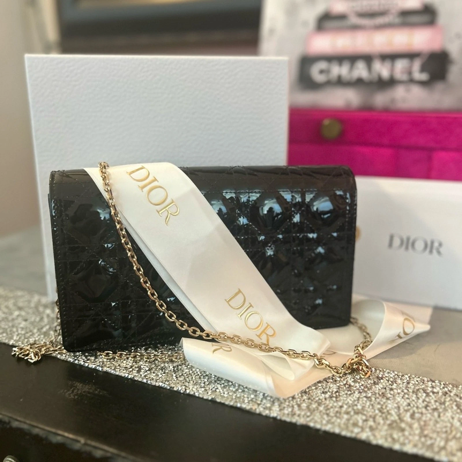 Dior — Dior Cannage Lady Dior Pouch Black Patent