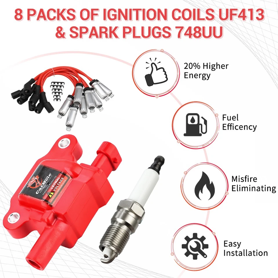 8x Bobina de encendido y bujía y cables para Chevy Silverado 1500 2500HD GMC Sierra Foto 4 de 4