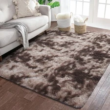 Leopard Brown 3x5 Area Rug, High Pile Soft Velvety Shag Rug, Polyester Tie-Dy...