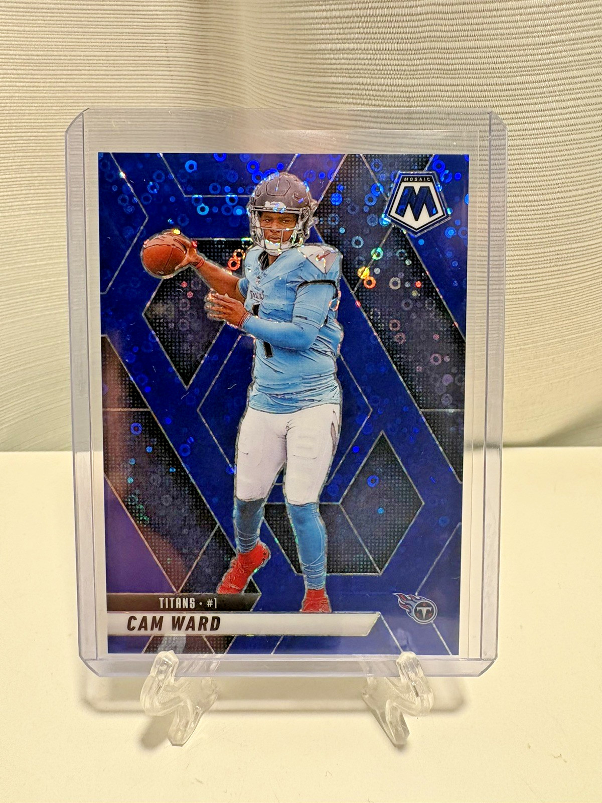 2025 Panini Mosaic - Cam Ward #382 No Huddle Blue 89/99 (RC) - Titans