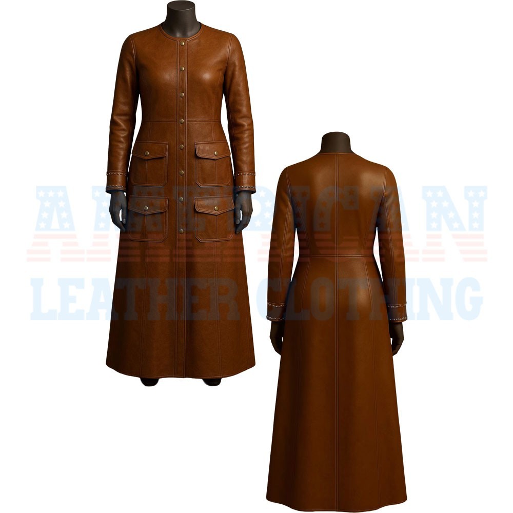 Women's Brown Long Leather Jacket | Stylish Premium Leather Coat Luxury Raincoat