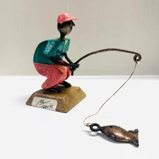 Vintage Arte Manuel Felguerez Metal Fisherman Fishing Figurine Sculpture Mexico