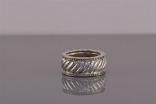 Sterling Silver 9mm Spiraled Ribbed Dotted Rimmed Cuff Band Ring 925 Sz: 6