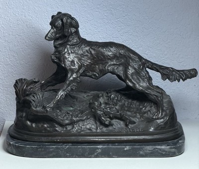 Signed P.J. Mene Bronze Dog Sculpture Excellent 13  Wide 16 Pounds