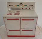 WOLVERINE Metal Kitchen Stove/Oven Tin White w/Red-Litho toy-Vintage 1950s