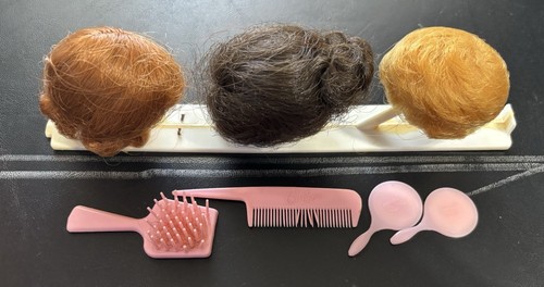 Vintage Mattel Barbie Doll Fashion Queen 3 Wigs w/Stand plus brush comb mirrors