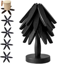 Wooden Trivets for Hot Dishes, Tree Shape Trivet Set, 4 Walnut Wood + 1 Stand St