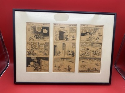 KRAZY KAT (3) Sunday Comics, Newspaper Comic Strips 1933-1934 Matted + Framed