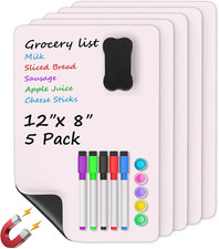 5 Pack Pink Magnetic Whiteboard for Fridge, 12 X 8 Inch Dry Erase Board for Refr