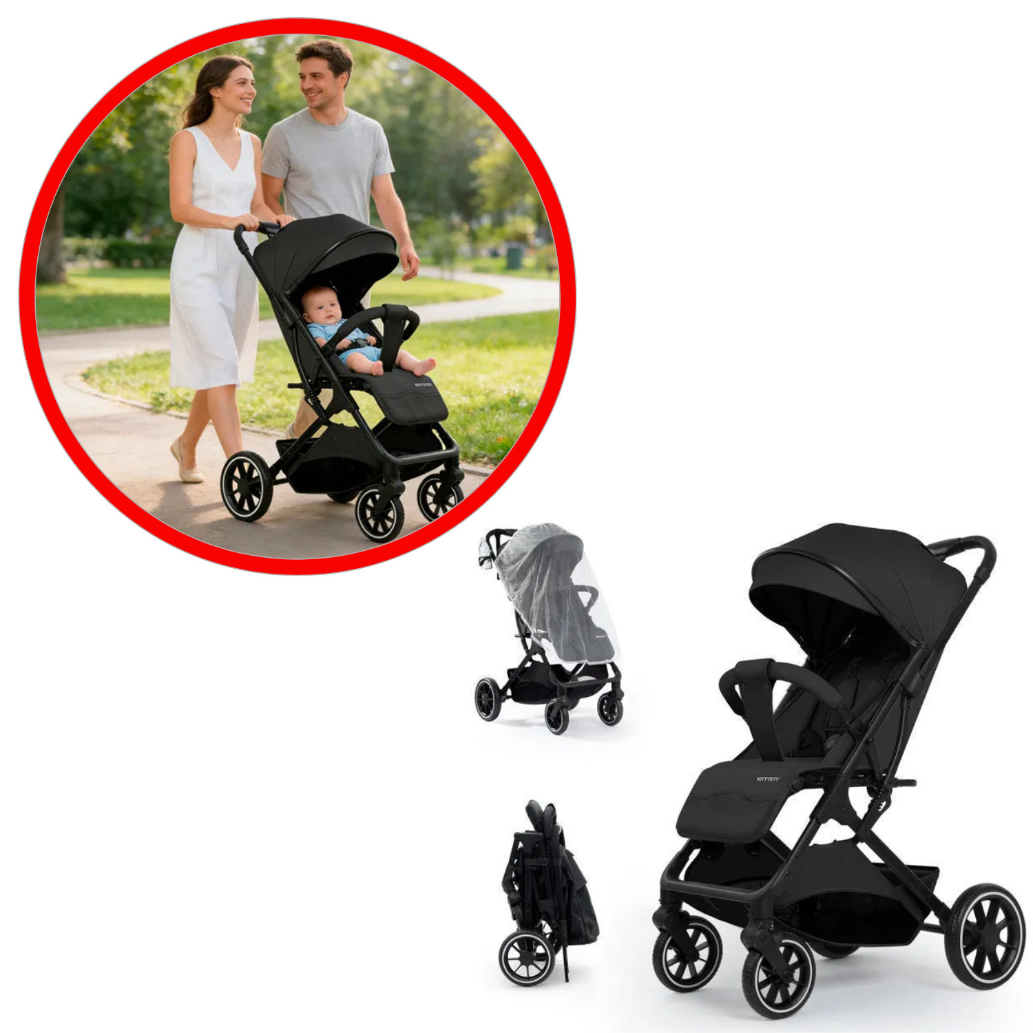 Passeggino compatto pieghevole per bambini 0-36 mesi