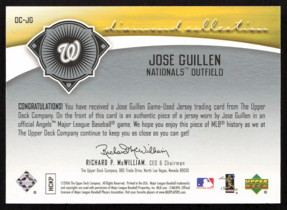Camiseta 2006 Upper Deck Diamond Collection Jose Guillen #DC-JG Nationals - Imagem 2 de 2
