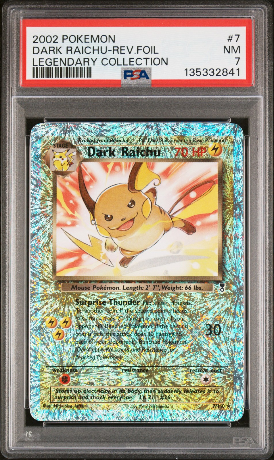 2002 Pokemon Legendary Collection #7 Dark Raichu Reverse Foil PSA7