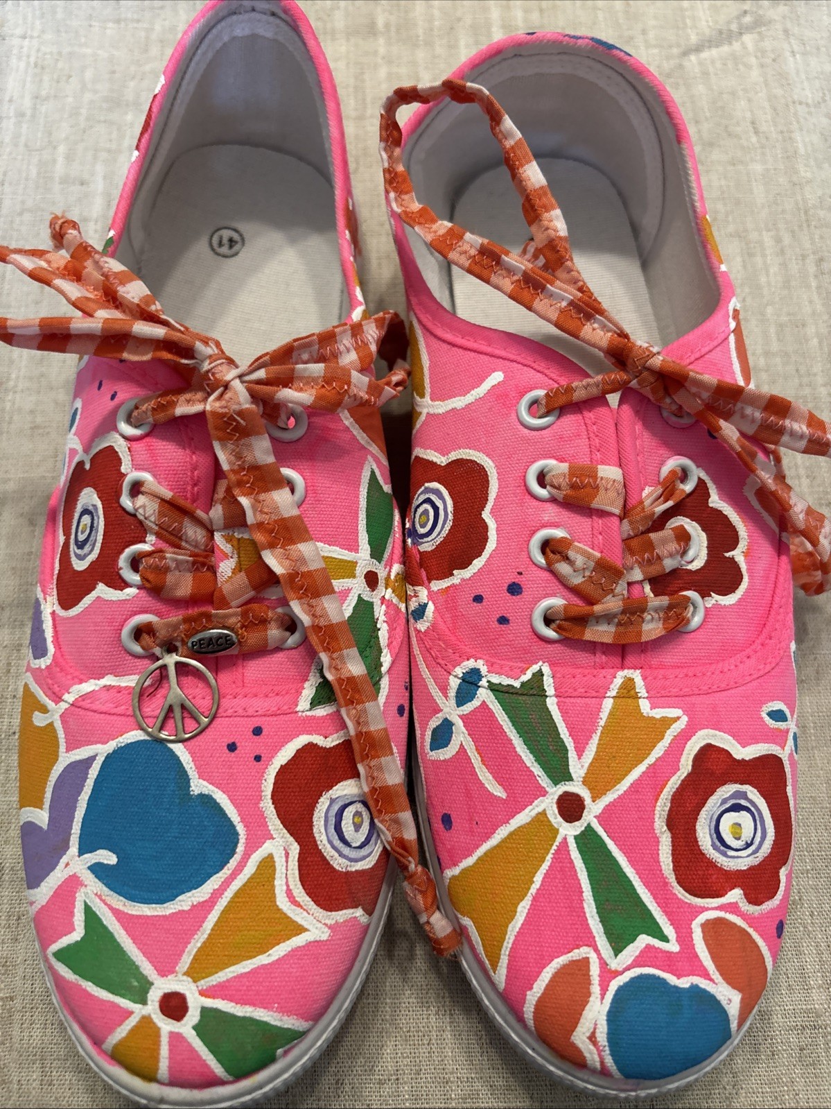 Women’s Hand Painted Sneakers New Without Box Size 41 Floral Pattern