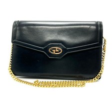 Vintage OLD GUCCI 2Way Chain Shoulder Clutch Bag Leather Black Gold Auth 0165