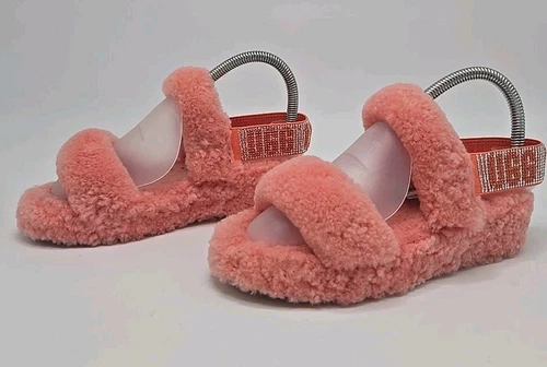 UGG Oh Yeah Bling sandali pantofole donna pelle di pecora rosa corallo punta aperta taglia 5