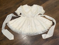 Vtg Golden Age California USA Girls Dress Sz 4 White Ruffled Lace Tiered Full