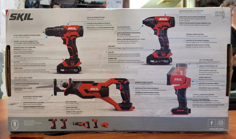 SKIL CB739601 20V PWRCORE 4-Tool Combo Kit Drill, Impact, Recip. Saw, Spot light - Image 4 of 4