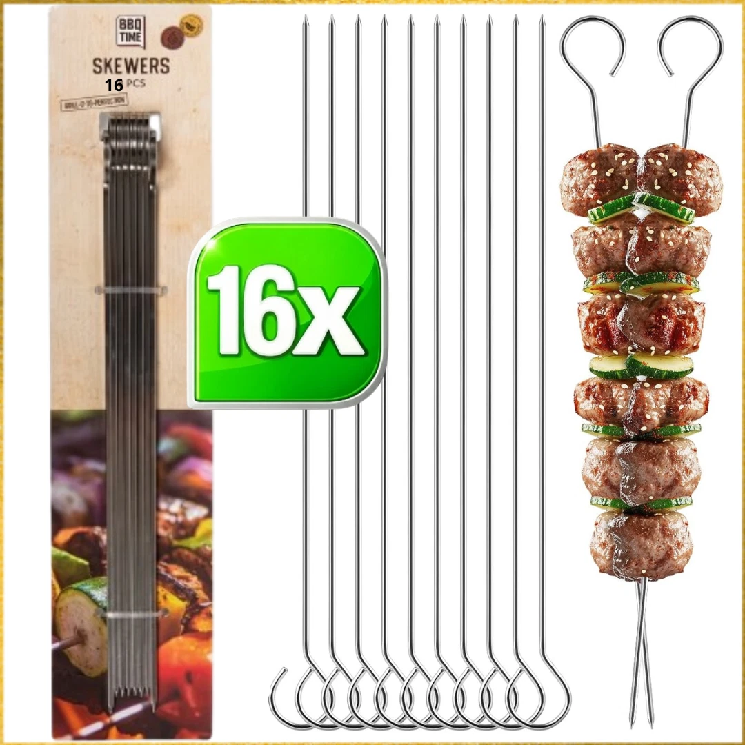 Set 40 Spiedini In Acciaio Inox Per Barbecue 33 Cm – Piatti E Riutilizzabili – Con Tubo Portatile E Attrezzo Per Infilzare - 4