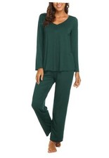 Womens Pajama Sets 2 Piece Lounge Set Fall Winter Pajamas Long Medium Green