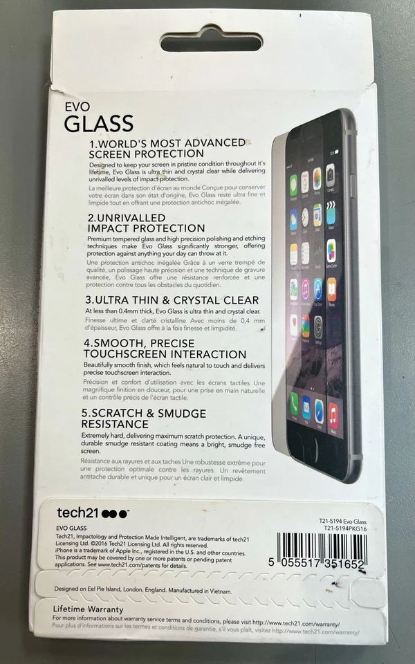 Tech 21 Evo Glass Screen Protector for Apple iPhone 6/6S 7/8 Plus Clear T21-5194 - Image 2 of 3