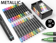 TOOLI-ART Metallic Acrylic Paint Pens 24 Markers(0.7mm EXTRA FINE+3.0mm MEDIUM)