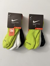 RARE 2 Pack 3 Pair Nike Dri-FIT CUSHIONED No-Show Socks L/R 8-12 Black White Grn