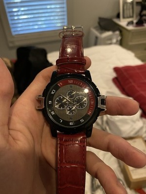 Gino Milano Quartz Wristwatch Genuine Leather Red Band Anti-Allergic Men