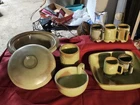 Frankoma Ceramic Pottery Dinner Set Green Brown Mugs Bowls Plates