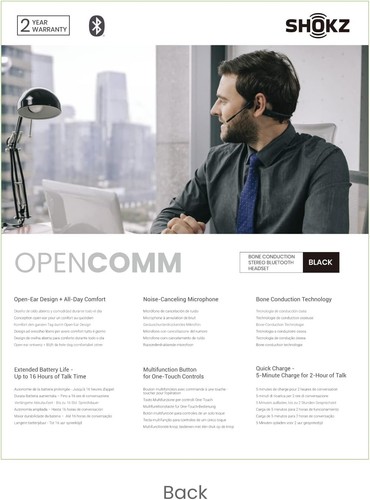 AfterShokz OpenComm Open-Ear Bone Conduction Stereo Bluetooth Headset - Slate... - Picture 10 of 11