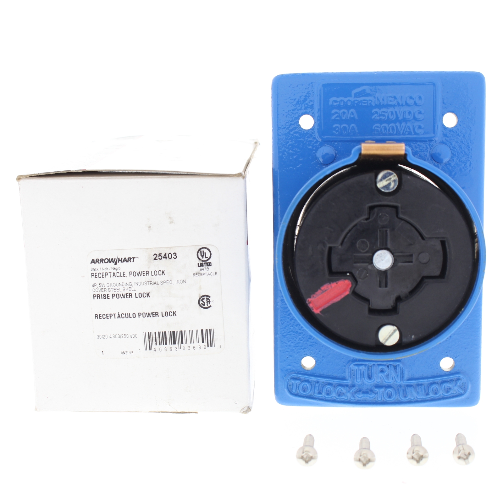 Cooper Industrial CastIron Powerlock Receptacle 30A/600VAC 20A/250VDC 4P5W 25403