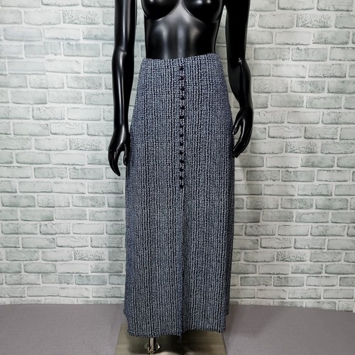 Vintage 90s EZ Town M Navy White Skirt Knit Stretchy Halfway Button Up Slit - 第 1/9 張圖片