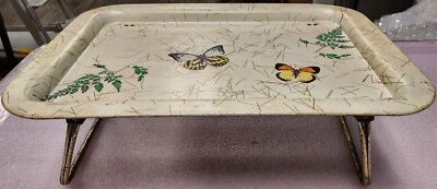 VINTAGE MCM WHITE METAL BUTTERFLY BED / BREAKFAST / LAP / TV SERVING TRAY