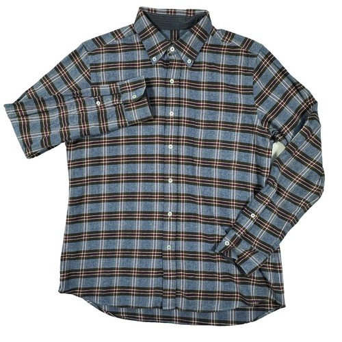 J. McLaughlin Flannel Button Down Shirt Men's Large Blue Red Plaid Modern Fit - Picture 3 of 8