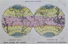 c 1882 Cowperthwait Map World in Hemispheres Climate Temperate Zones Equator 