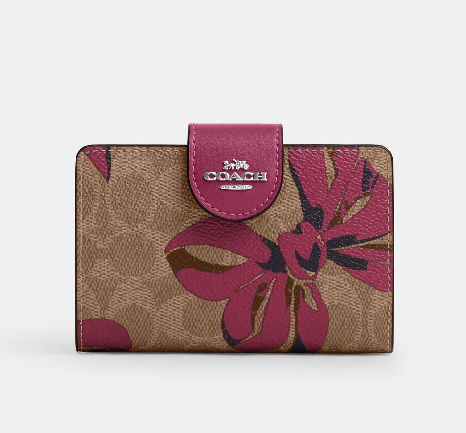 NWT Coach Medium Corner Zip Wallet In Signature Canvas With Bow Print CZ340
