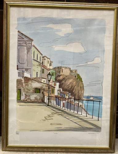 Aldo Riso Incisione Acqurellata a Mano Scilla 50X70 Incorniciato - Picture 2 of 5