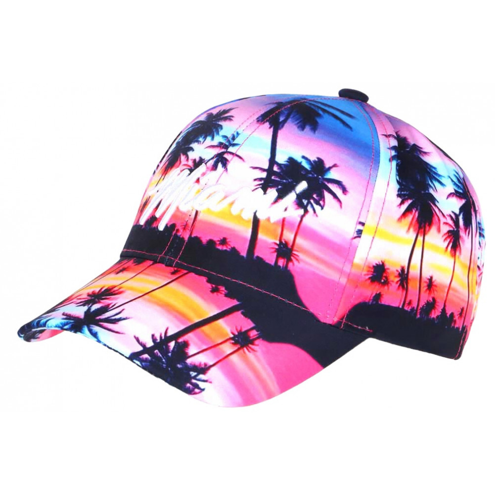 Casquette Baseball Miami Bleue Rose à Palmiers - Taille Unique, Unisexe, Neuve Avec étiquettes