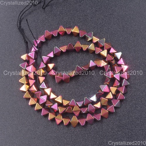 Natural Hematite Gemstone Solid Rhombus Beads 4x6mm Metallic Silver Gold 16" - Picture 17 of 19